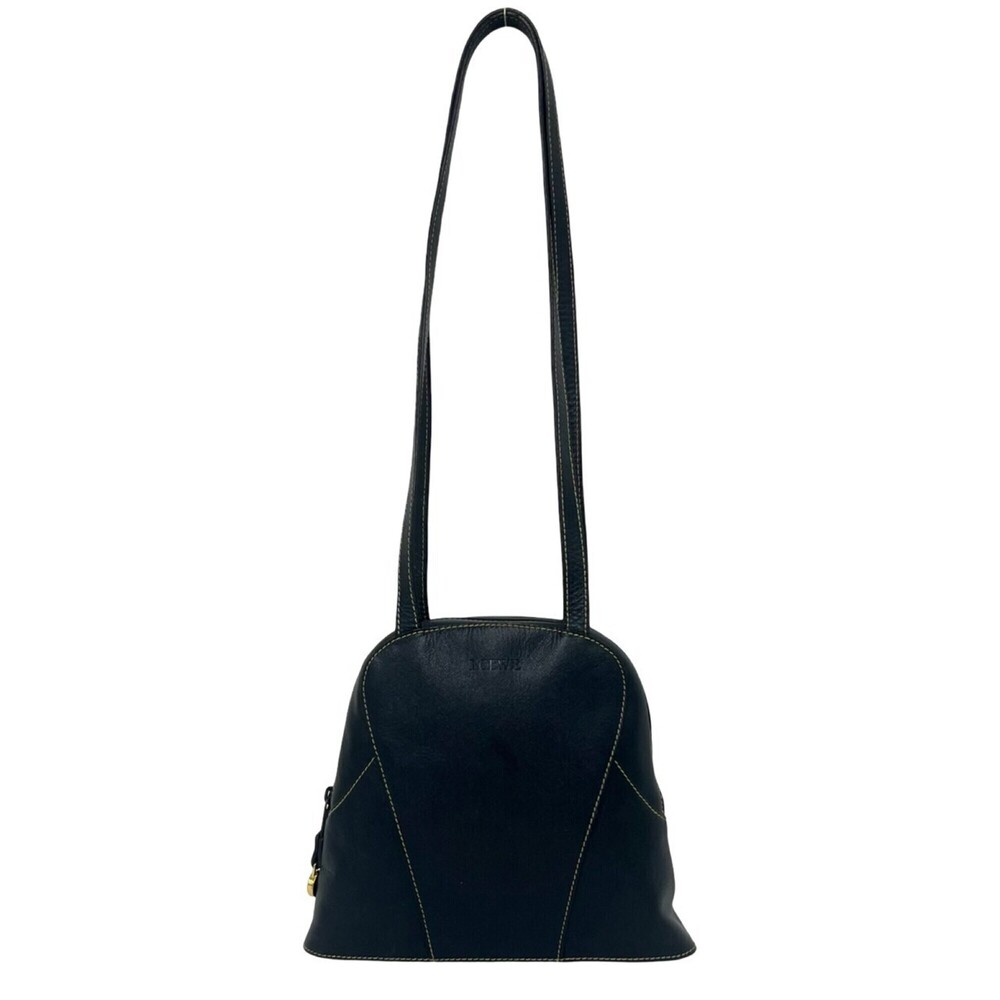 LOEWE Vintage Logo Engraved Leather Round Zip Tote Bag Semi-Shoulder Navy 70873
